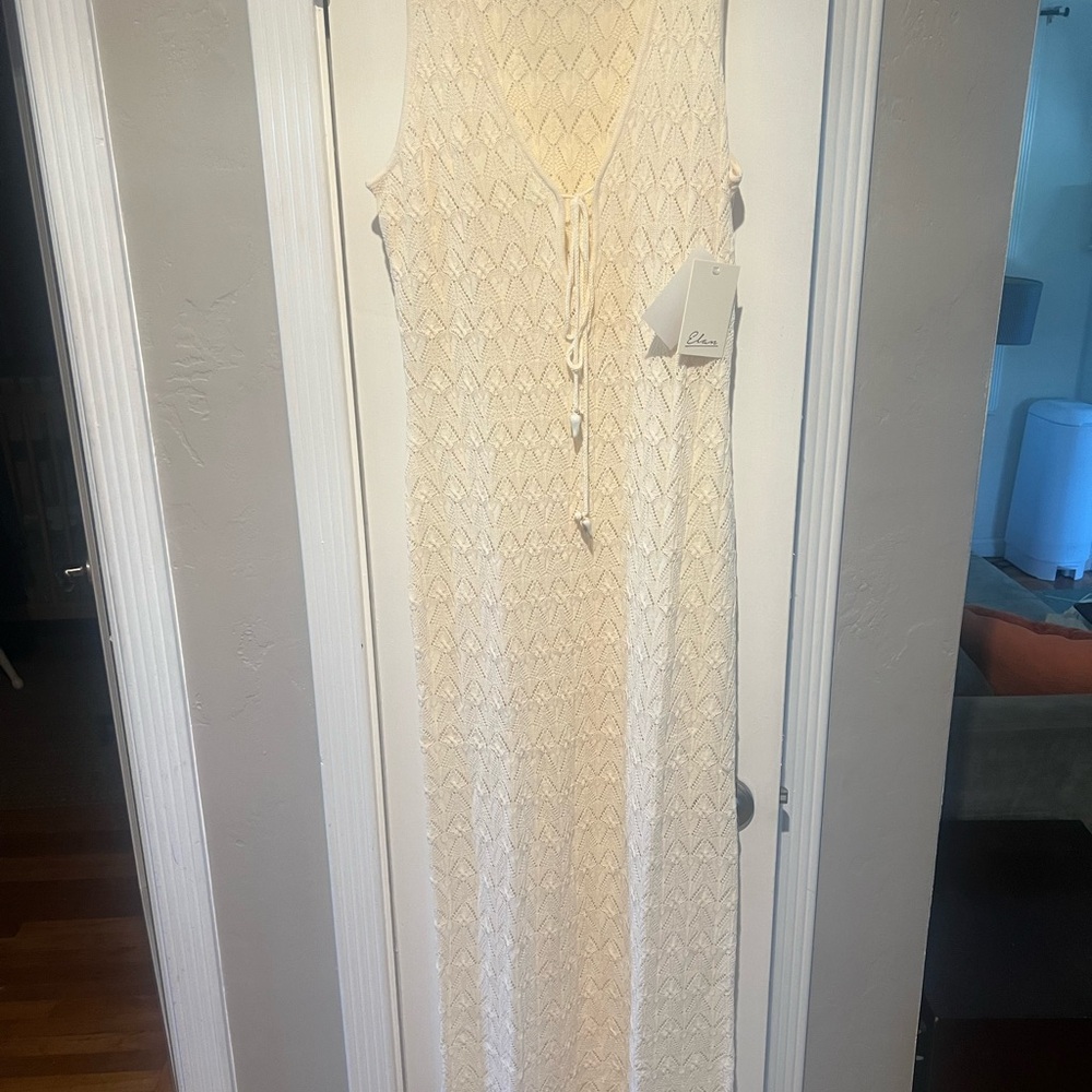 Vici Cream Crochet Knit Swim Coverup Dress - Picture 6 of 11